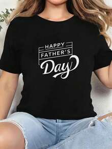 Happy Father'S Day Graphic T-Shirt Casual Plus Size Crew Neck Comfortable For Casual Wear