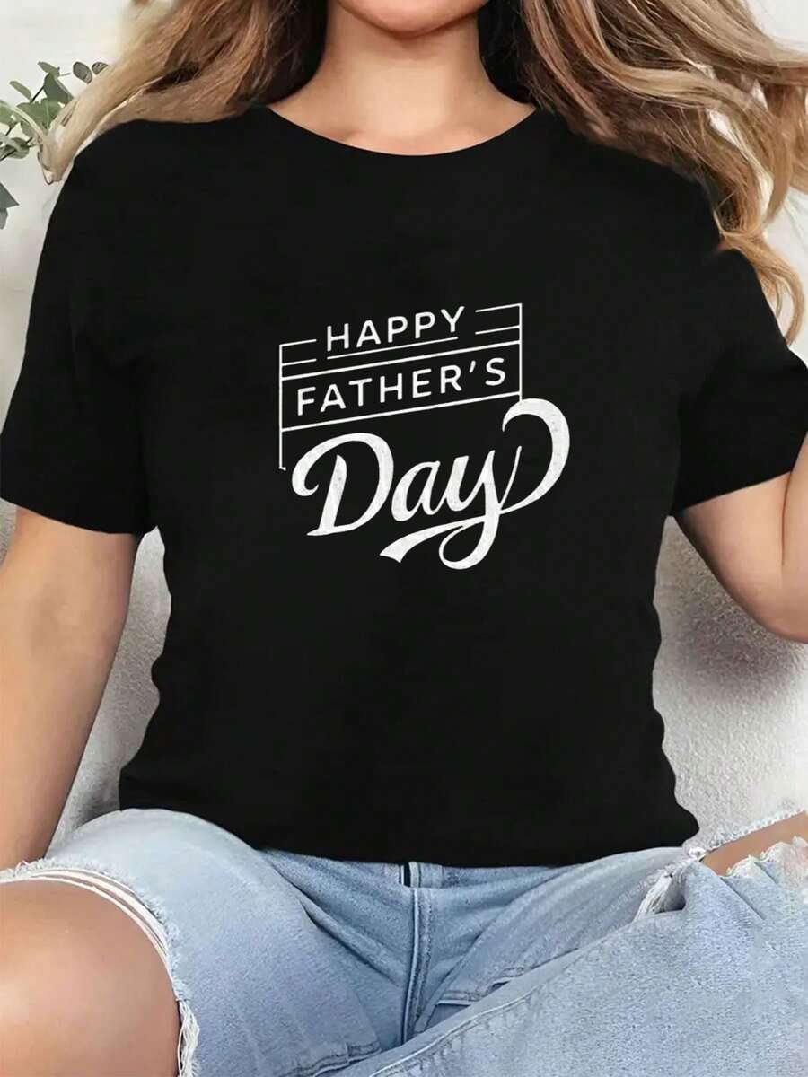 Happy Father'S Day Graphic T-Shirt Casual Plus Size Crew Neck Comfortable For Casual Wear