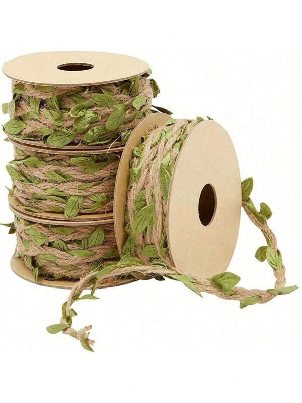 1 Rotolo, 1000 cm/32,8 ft Nastro di iuta a forma di foglia, corda di vite verde, adatto per la decorazione di feste di compleanno a tema jungle, confezioni regalo di fiori, decorazioni per la casa, viti decorative intrecciate con foglie verdi artificiali, decorazioni per feste di compleanno, matrimoni, giardino e casa