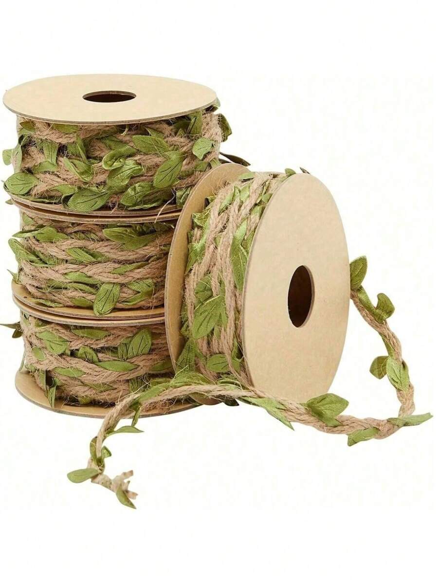 1 卷，1000 厘米/32.8 英尺粗麻布叶丝带，绿色藤蔓绳，适用于丛林探险生日派对、鲜花礼品包装、家居装饰、编织装饰藤蔓与人造绿叶、派对生日婚礼花园家居装饰
