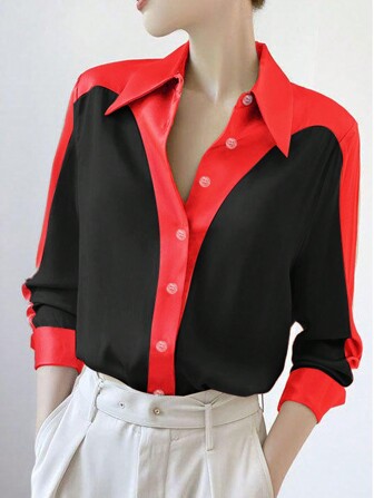 时尚女式撞色纽扣衬衫