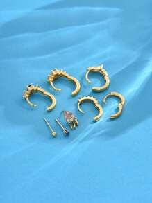 8pcs/Set Elegant Blue & Pink Zirconia Pendant, Stud Earrings Set, Suitable For Party, Holiday, Date Or Wedding