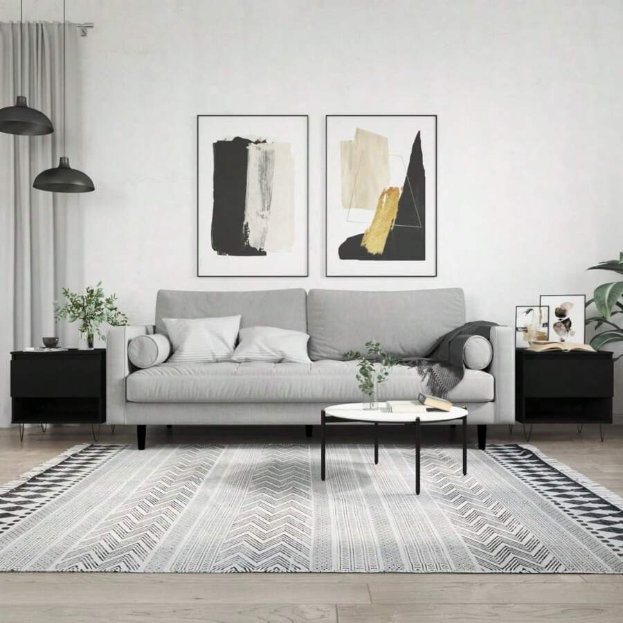 Stylish Black Engineered Wood Coffee Tables Set Of 2 Modern Design 50x40 Cm Perfect For Living Room - Black - View 1