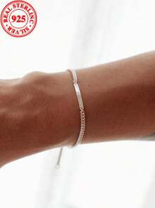 [Custom] 4.5g 925 Sterling Silver, Personalized Text Custom Bracelet, 1pc Customized Name Cuban Link Chain Bracelet, Holiday Gift Idea For Valentine's Day, Christmas, Custom Engraved Bracelet, Personalized Name Bracelet (Custom Notes Can Only Be In English, Other Languages Will Be Translated To English)