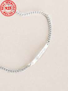 [Custom] 4.5g 925 Sterling Silver, Personalized Text Custom Bracelet, 1pc Customized Name Cuban Link Chain Bracelet, Holiday Gift Idea For Valentine's Day, Christmas, Custom Engraved Bracelet, Personalized Name Bracelet (Custom Notes Can Only Be In English, Other Languages Will Be Translated To English)
