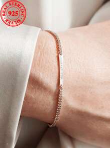 [Custom] 4.5g 925 Sterling Silver, Personalized Text Custom Bracelet, 1pc Customized Name Cuban Link Chain Bracelet, Holiday Gift Idea For Valentine's Day, Christmas, Custom Engraved Bracelet, Personalized Name Bracelet (Custom Notes Can Only Be In English, Other Languages Will Be Translated To English)