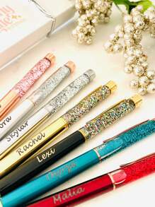 Customized Text LOGO Flowing Sand Pen, Colorful Glitter Powder Oil Gel Ink Pens, Creative Flowing Sand Pen Back To School,Multi-Functional,Ornamental,Reusable,Modern,Colorful,Cute,Vintage,Cartoon,Kawaii,Funny,Workers,Clients,Students,Children,For Business/Work/Office,For School - Multicolor - View 3