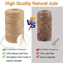 1 pièce, 100 mètres de corde de jute naturelle - convient pour le jardinage, l'artisanat DIY, la décoration d'art, l'emballage de cadeaux, l'emballage, les arts et la décoration de mariage fins rubans