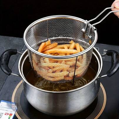 Stainless Steel Kitchen Deep Frying Basket, Fine Mesh Spider Strainer For Pasta, Frying Basket For Chicken, Dumplings, Noodles Etc. With Handle And Hook