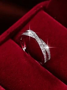 1 szt. Minimalistyczna cienka obrączka ślubna z błyszczącą cyrkonią sześcienną dla kobiet