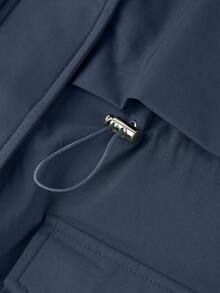 Risissida Damen Mantel mit Kapuze und fellbesetztem Kragen, geeignet für Herbst und Winter Saison. - Blau - Übersicht 7