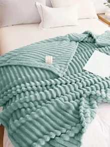 1pc Soft & Cozy Striped Fleece Blanket, Light Blue, Skin-Friendly, Suitable For Bedroom & Guest Room, Machine Washable, All Season - Baby Blue - View 2