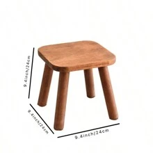 1pc Wooden Stool, Modern Walnut Color, Scandinavian Natural Wood Tone, Load-Bearing, Solid Wood Square Chair, Suitable For Home Office, Bedroom, Living Room, Kitchen, Bathroom, Entryway