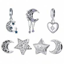 WOSTU 1pc 925 Sterling Silver Inlaid With Dazzling And Exquisite Zirconia Shiny Star And The Beautiful Moon Charms Bead Pendant Fit Women Daily Wear Jewelry Women Gifts