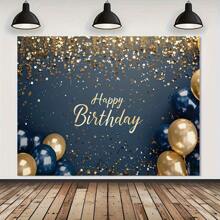 1 件蓝色和金色生日快乐背景横幅、派对装饰 - 1個 - 查看 3