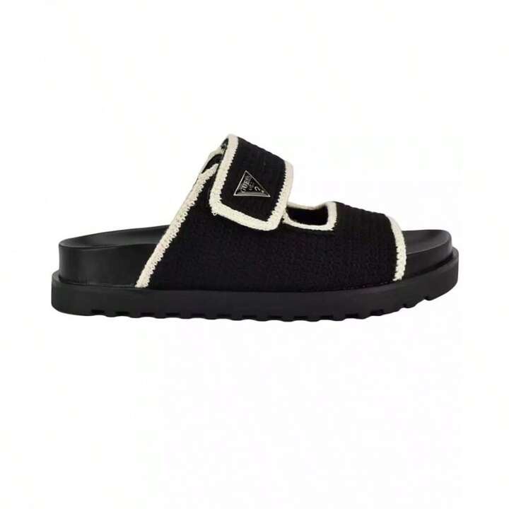 GUESS＊Fadenna Crochet Knit Double Band Footbed Sandals Guess Women's Fadenna Crochet Knit Double Band Footbed