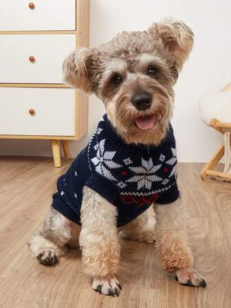 holdhoney Dog Sweater, Warm Dog Sweater Classic Snowflake New Year Turtleneck Sweaters Knitwear Cold Weather Dogs Pullover For Small Medium Dogs Puppies & Cats