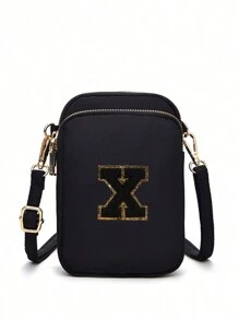 1个休闲时尚斜挎包，带手机袋和竖款零钱包，适合女孩、旅行、返校、送礼（包含DIY字母贴纸） - 黑色 - 查看 28