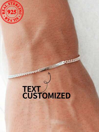 [Custom] 4.5g 925 Sterling Silver, Personalized Text Custom Bracelet, 1pc Customized Name Cuban Link Chain Bracelet, Holiday Gift Idea For Valentine's Day, Christmas, Custom Engraved Bracelet, Personalized Name Bracelet (Custom Notes Can Only Be In English, Other Languages Will Be Translated To English)