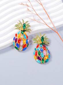 juran 1 对女士玻璃水晶菠萝耳环，夸张水果圈耳环，颜色随机 - 彩色的 - 查看 2