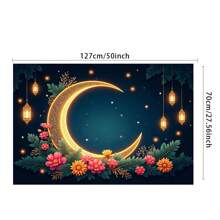 1pc Mubarak Light Elegant Ramadan Happy Crescent And Lantern Background Banner, Multi-Color, Ideal For Eid Al-Fitr, Home And Outdoor Decoration Multi-Functional Polyester Photographic Background Festival Celebrations, Islamic Holy Month, Lantern, Star Photography Background