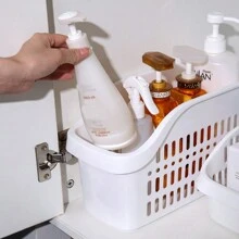 Desktop Aufbewahrungskorb, Aufbewahrungskorb aus durchbrochenem Plastik, Korb zur Aufbewahrung von Spielsachen, Snacks und Verschiedenem, Desktop Aufbewahrungskorb für Küche und Badezimmer, 1er Set - Weiss - Übersicht 2