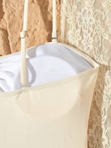 Conjunto de traje de baño de una pieza sin mangas con falda de cobertura de encaje, nueva llegada del verano 2025 - Albaricoque - Ver 6