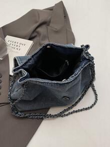 New Fashion Casual Solid Color Washed Canvas Fabric Metal Chain Strap Flap Women's Shoulder Bag