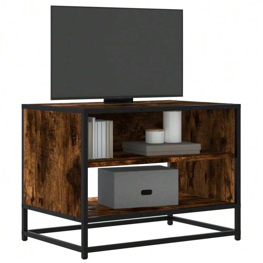 Smoked Oak TV Cabinet With Frame 61x40x46 Cm Stylish Engineered Wood Storage Solution - Brown - View 1