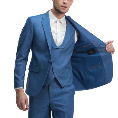 Mens Suit 3pc Sharkskin Notch Lapel Double Breasted Vest Suit Set For Wedding, Proms, Graduations,Business, Etc