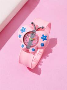 Cute Butterfly Pattern Quartz Kids Cartoon Slap Wrist Watch - Pink - View 1