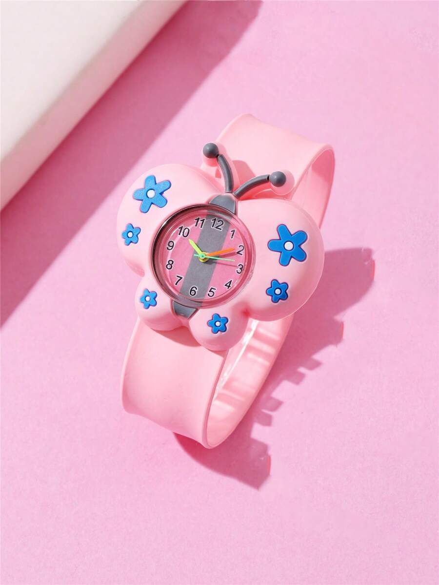 Cute Butterfly Pattern Quartz Kids Cartoon Slap Wrist Watch - Pink - View 1
