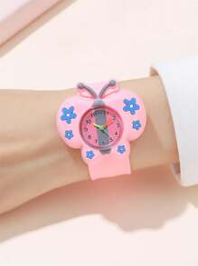 Cute Butterfly Pattern Quartz Kids Cartoon Slap Wrist Watch - Pink - View 3