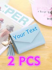 1/2/5pcs Personalized Heart-Shaped Tassel Wallet - Customized Text Women's Card Holder & ID Sleeve, Perfect Gift For Girlfriend - Multicolor - View 39