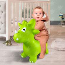 GRUPO CARNAVALLIA Montable Inflable Brinca Luz y Sonido Dinosaurio Triceratops - Verde - Ver 6