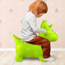 GRUPO CARNAVALLIA Montable Inflable Brinca Luz y Sonido Dinosaurio Triceratops - Verde - Ver 5