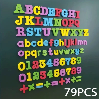 79 件大写和小写彩色字母和数字冰箱贴、数字黑板磁铁、办公演示用品、适用于家庭、学校、办公室、学校用品、返校