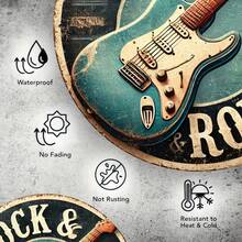1 pieza Letrero de metal redondo de 8x8 pulgadas con tema de guitarra eléctrica, adecuado para el hogar y la oficina, excelente para la sala de estar, bar, cafetería