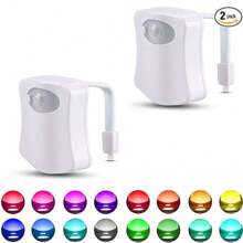 1pc/2pcs Motion Sensor Toilet Night Light, 8-Color Changing LED Illumination, Suitable For Nursery Bathroom Toilet, Smart Sensor Lamp, Cool And Interesting Night Light For Teens, Girls, Boy And Girl Gift