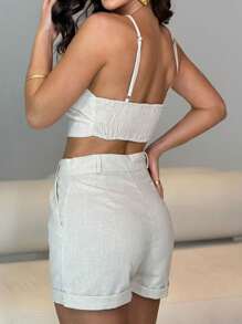 Summer Linen Short And Crop Set - Beige - View 2