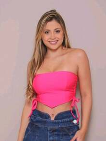 Women's Cropped Top With Band And Tie With Suplex Cup Strapless Blogueirinha One Size - Fits Sizes 36 To 42 - 紫紅色粉紅色 - 查看 2