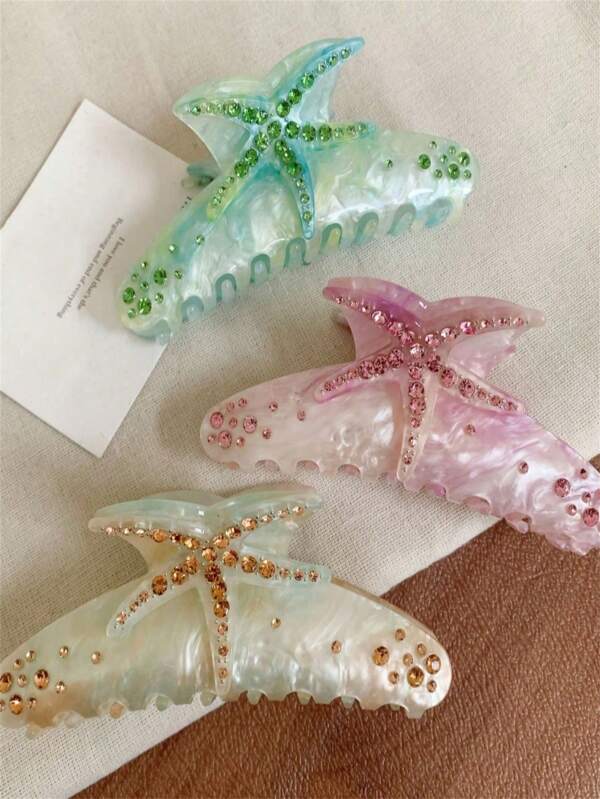 1pc Women's Summer New Rhinestone Starfish Hair Clip, Acetate Resin Hair Claw, Colorful Hairpin Hair Accessory Hair Clips Hair Jaw Clip Hair Clamps Hair Clutch Hair Catcher Clip