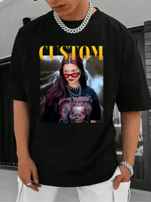 Customization Halloween Personalized Men's Comfortable Loose Fit T-Shirt ,Upload Your Own Image For Couples, Families, Pets, Gifts For Parents And Friends,Workout, Team Party, Couples Outfit, Workwear - Black - View 3