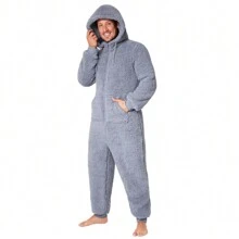 City Comfort Cosy Nightwear Hooded Fluffy Fleece M-3XL Lounge Wear Gift - Grey - View 1