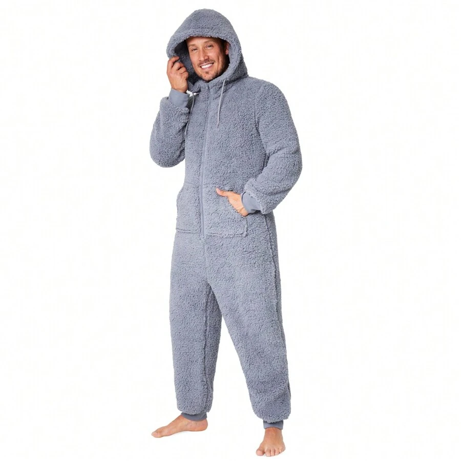 City Comfort Cosy Nightwear Hooded Fluffy Fleece M-3XL Lounge Wear Gift - Grey - View 1