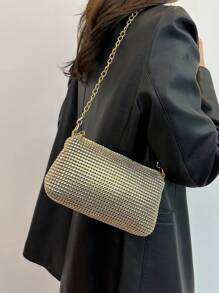 1pc Rhinestone Decor Minimalist Zippered Clutch Bag, Suitable For Women Party, Glamorous Rhinestone Bag, Elegant Prom Bag, Perfectly Matching With Bridal Party - Gold - View 5