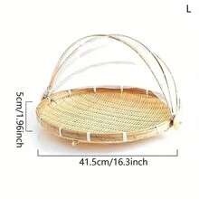 1 pieza Bandeja de cesta de servicio de alimentos tejida a mano, Cubierta de frutas para exteriores, Cesta de almacenamiento tejida de bambú contra insectos, Herramienta de pala para picnic