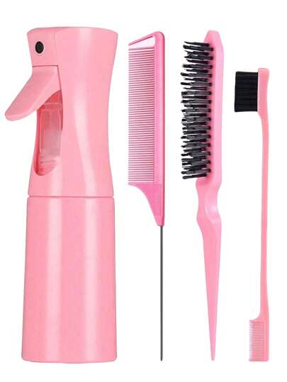 4 pezzi Set di Bottiglia Spray e Spazzole per Capelli, 1 Bottiglia Spray + 1 Pettine a Coda Appuntita + 1 Spazzola per Sopracciglia + 1 Pettine Morbido, Spazzole per Capelli per Ragazzi e Ragazze, Pettine per Capelli Bagnati e Ricci, Pettine per Riga, Spazzola per Capelli Grossi e Fini, Trucco, Nero Cinque Set, Set Natalizio Stagione Back-To-School