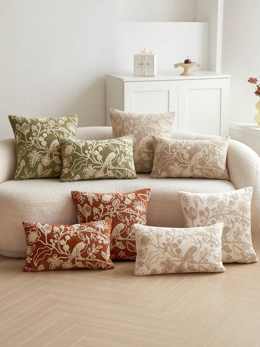 1 Vỏ gối nhung thêu hoa, thích hợp trang trí nhà cửa, mọi mùa, không bao gồm ruột gối