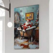 Room Decor 1pc Wooden Framed, Santa Is In The Bathtub, Wall Decorati Canvas Painting Wall Art Prints Poster, Decor For Home Gifts, Living Room, Bathroom, Bedroom